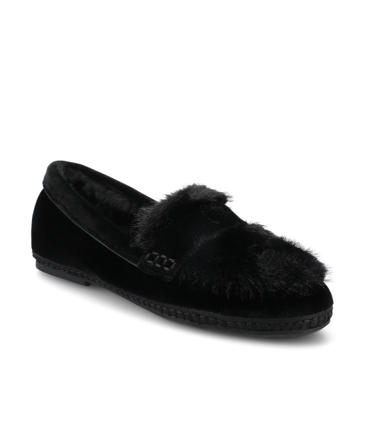 The Heron Loafer Cozy - Black Velvet Faux Fur