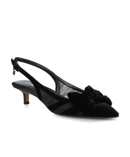 The Goldfinch Kitten Heel - Black Velvet Mesh