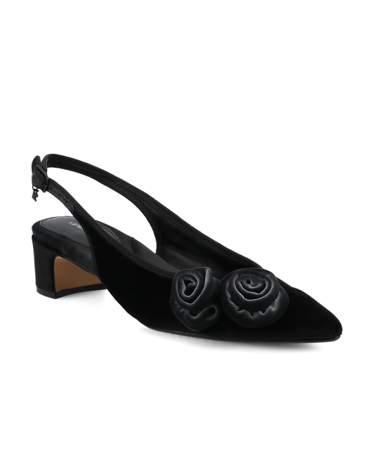 The Goldfinch 40 Slingback Flower - Black Velvet