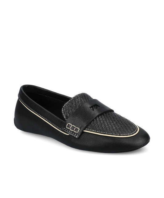 The Vesper Driver - Black Leather Raffia