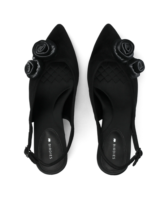 The Goldfinch 40 Slingback Flower - Black Velvet