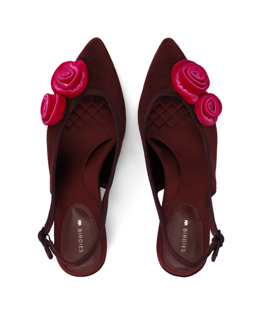 The Goldfinch 40 Slingback Flower - Burgundy Velvet