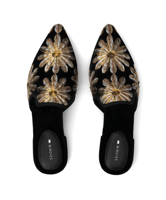 The Goldfinch 15 Mule - Black Gold Starburst Velvet
