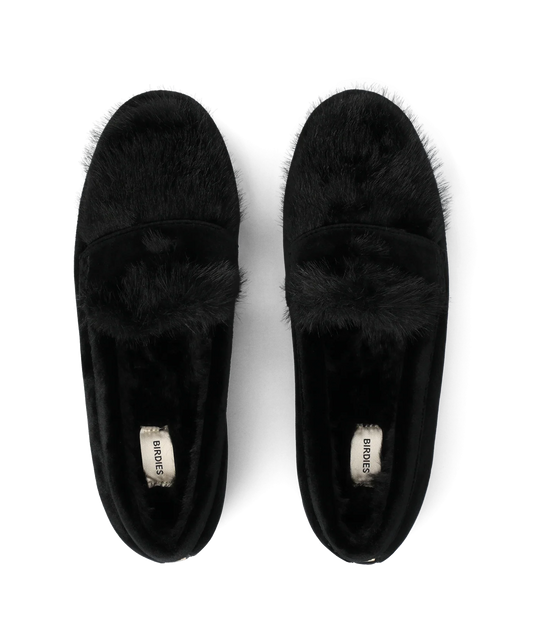 The Heron Loafer Cozy - Black Velvet Faux Fur