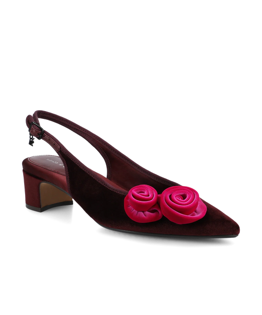 The Goldfinch 40 Slingback Flower - Burgundy Velvet
